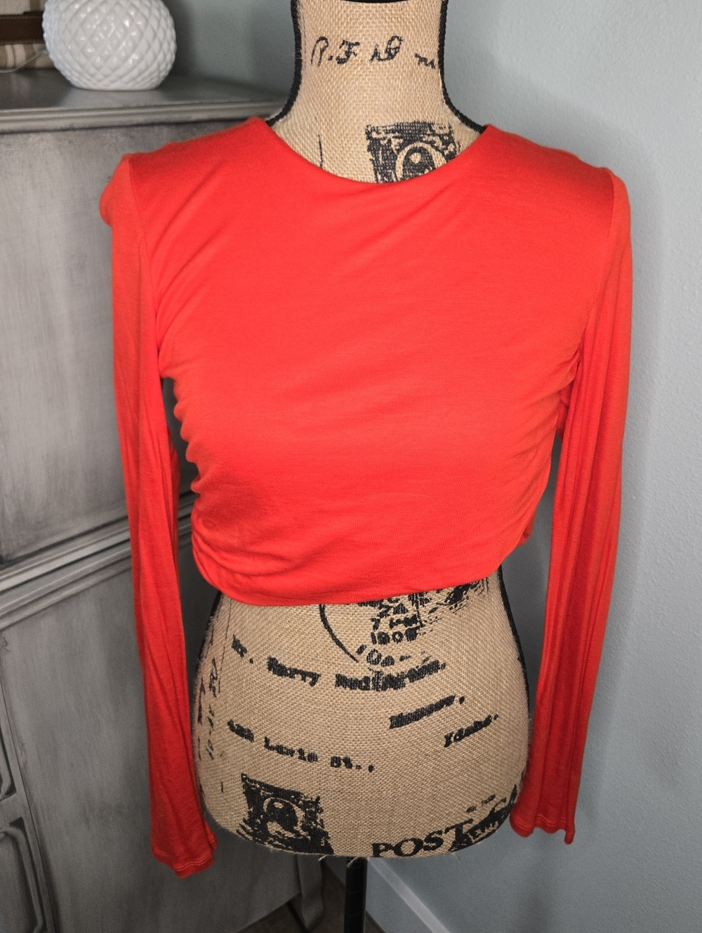 H&M Bright Red Long-Sleeve Crop Top